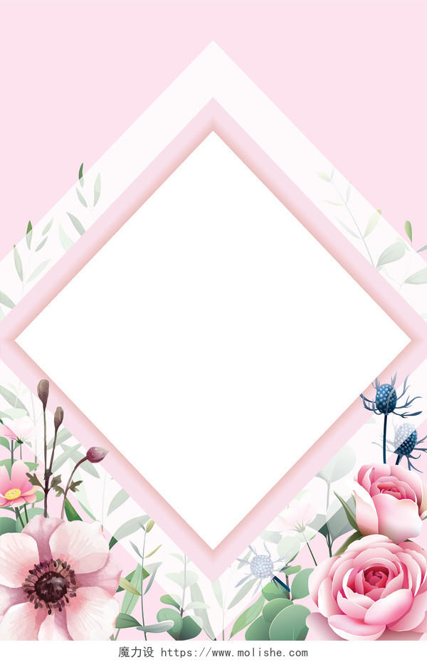 小清新粉色花朵边框婚礼婚庆花卉背景素材